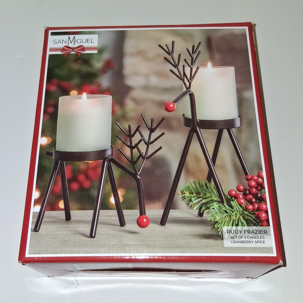 San Miguel Reindeer Candle Holder Set - Black and Red